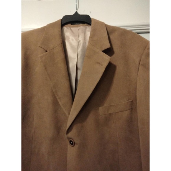 Beige Tan Faux Suede 3 button Men Blazer Size 44 L - Picture 4 of 10